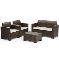 4 Pcs Patio Furniture Set Sofa Loveseat with Cushion