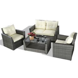 4 pcs Rattan Patio Cushioned Sofa