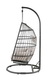 Oldi Patio Hanging Chair with Stand; Beige Fabric & Black Wicker