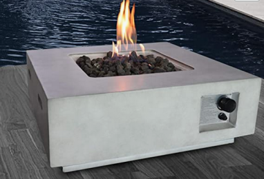 Living Source International Santiago 30" Square Fire Pit with Protective Lid | Outdoor Furniture for Home;  Patio and Garden (Concrete Finish;  Size :