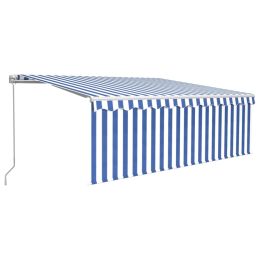 Manual Retractable Awning with Blind 157.5"x118.1" Blue&White