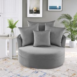 Orisfur. 360&deg; Swivel Barrel Chair with 4 Movable Pillows; Modern Velvet Leisure Chair Round Accent for Living Room