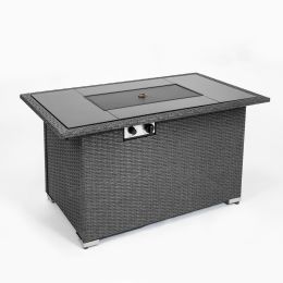 44" Gas Propane Fire pit Table Rectangle 50; 000 BTU with 8mm Tempered Glass Tabletop & Blue Stone& Steel table lid &Table waterproof dusty Cover ; ET