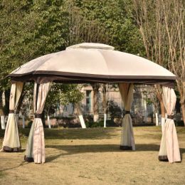 U_STYLE 9.8 Ft. W x 11.8 Ft. D Patio Outdoor Gazebo; Double Roof Soft Canopy Garden Backyard Gazebo with Mosquito Netting Suitable for Lawn; Garden; B