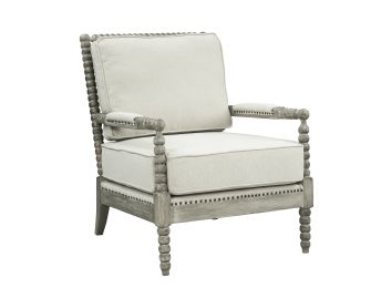 Saraid Accent Chair; Beige Linen &amp; Gray Oak Finish AC01165