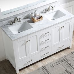 Bathroom Vanity set 60 inches Double sink; Carrara White Marble Countertop Without Mirror