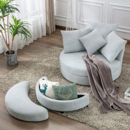 Orisfur. 360&deg; Swivel Accent Barrel Chair with Storage Ottoman &amp; 4 Pillows; Modern Linen Leisure Chair Round Accent for Living Room (Color: as Pic)