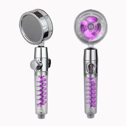 Turbocharged Shower Head High Pressure Handheld Propeller Hydro Jet Spinning (Color: Purple)