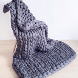 Chunky Knit Blanket Handmade Knitting Warm Knitting Throw Blanket (Color: Dark Grey, size: 47*59*1.1inches)