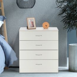 4-Drawer Dresser White Wood Cabinet for Closet/Office Clothes Cosmetic Storage Chest Organizer with Drawers Bedroom Night Stand (Color: White)