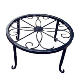 Plant Stand Floor Flower Pot Rack Round Iron Home Garden Indoor Balcony Decor (Color: Black)