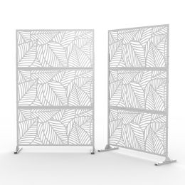 6.5 ft. H x 4 ft. W Patio Laser Cut Metal Privacy Screen, 24"*48"*3 panels (Material: Galvanized steel, Color: White)