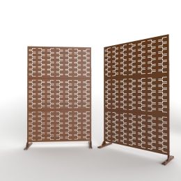 6.5 ft. H x 4 ft. WPatio Laser Cut Metal Privacy Screen, 24"*48"*3 panels (Material: Galvanized steel, Color: Brown)